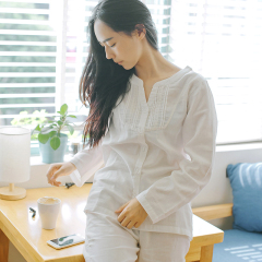 睡衣女士夏春秋季薄款长袖家居服套装纯棉居家服休闲宽松睡衣纯色