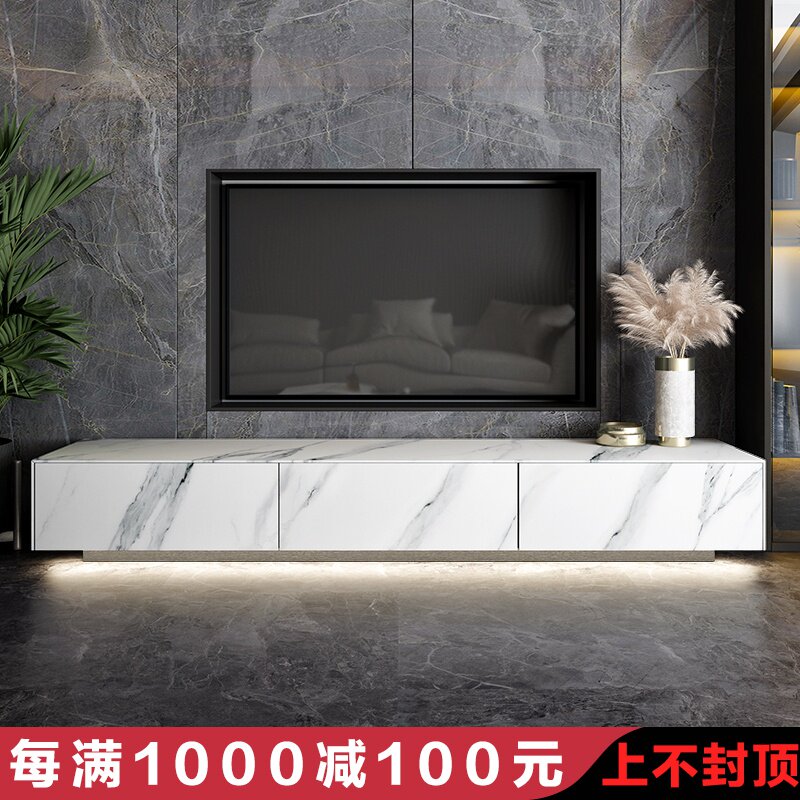 意式轻奢进口岩板电视柜全通透大理石北欧简约极简高档茶几地柜