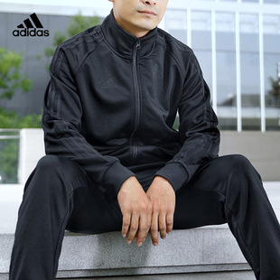 ADIDAS阿迪达斯针织外套男春秋季休闲立领开衫夹克运动服TR30JR