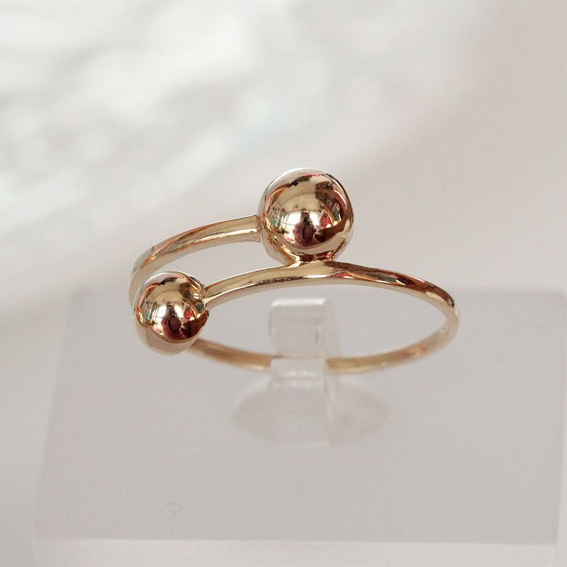 兔兔k金现货包邮保修韩国14k纯金素金光面大小半球错臂戒指指环女