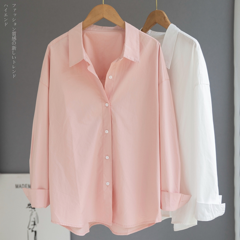 出口外贸高端韩版宽松淡粉色衬衫外套