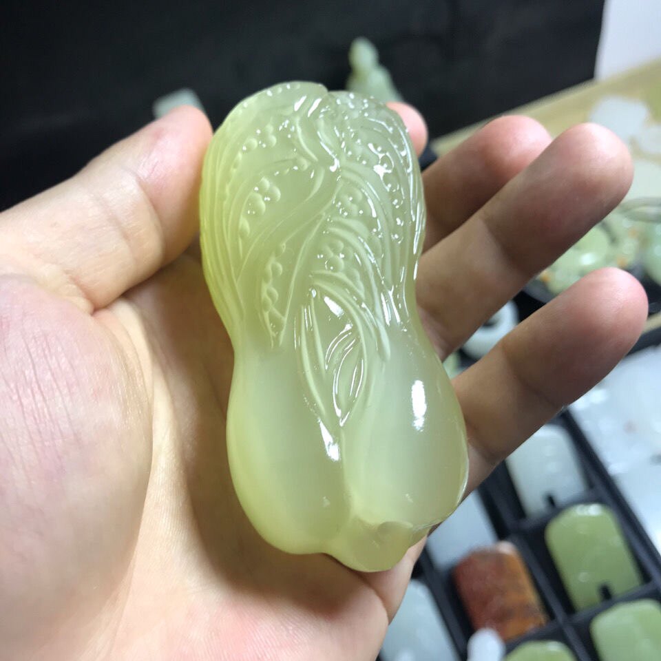 新品手把件男士盘玩真玉和田玉白菜把玩黄口料带猫