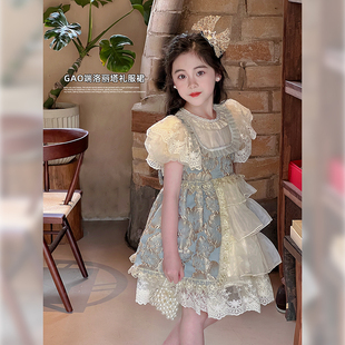 女童连衣裙2024夏季新款儿童裙子洋气蕾丝礼服裙洛丽塔公主裙长裙