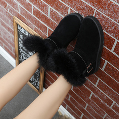 冬季韩版学生黑色雪地靴女短筒平底加厚保暖防滑短靴真毛口棉鞋潮
