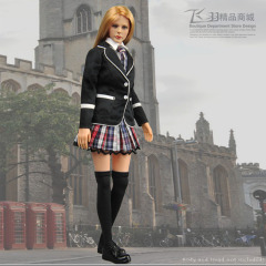 ZYTOYS黑色西装学生服白色女校服1/6女兵人衣服鞋适合全包胶素体