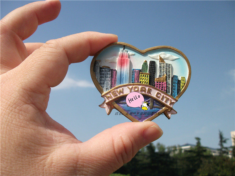 美国纽约当地冰箱贴 美国 纽约的美丽天际线 心形冰箱贴 new york