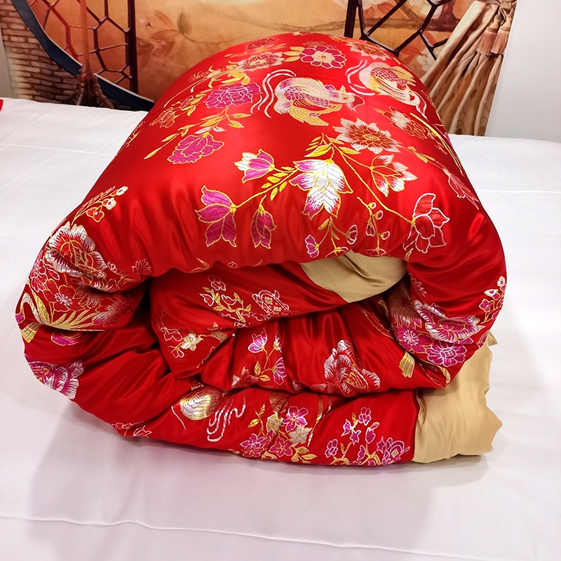 结婚手工被子老式丝绸缎传统包边绸缎棉被龙凤喜被复古古风棉花被