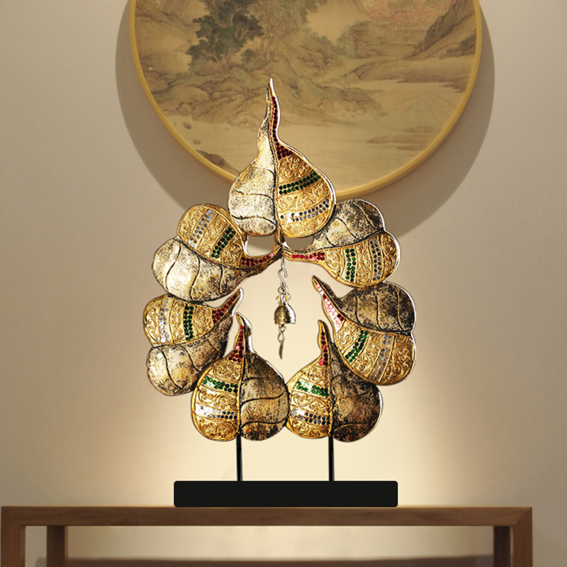 定制异丽东南亚工艺品装饰摆件泰式客厅玄关实木菩提铜铃桌面家居