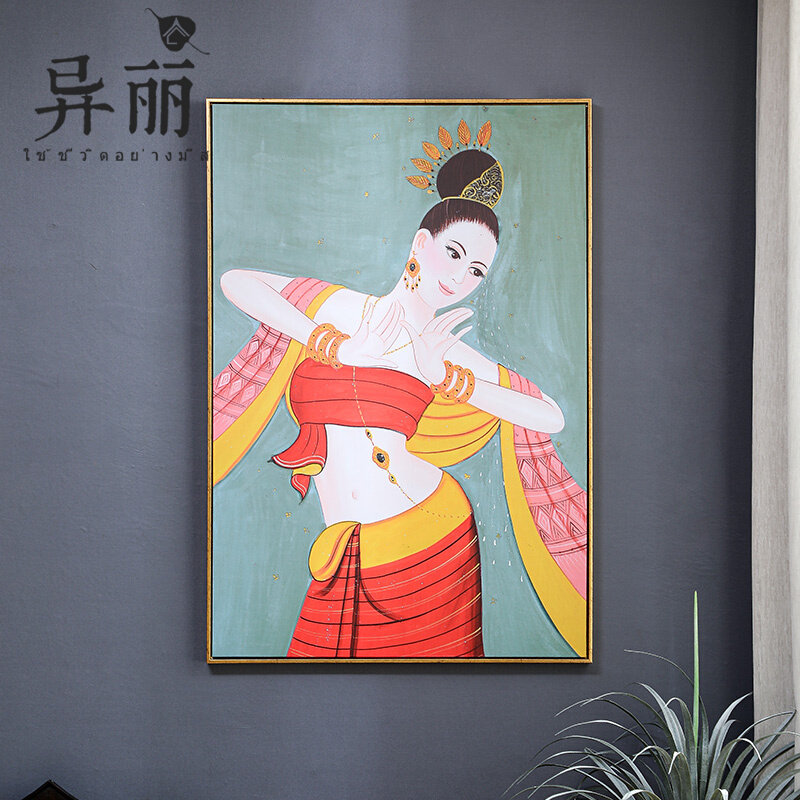 异丽东南亚风格人物高清微喷画泰式会所酒店玄关过道客厅装饰挂画