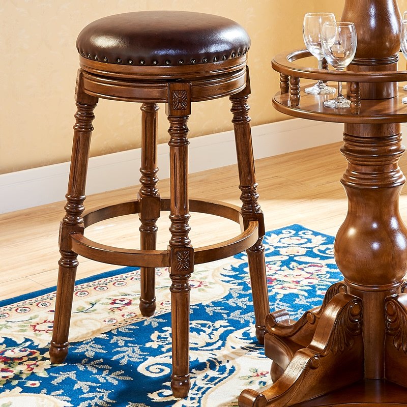 美式酒吧椅实木椅子酒吧台椅子 欧式高脚餐厅凳子高脚凳旋转吧凳