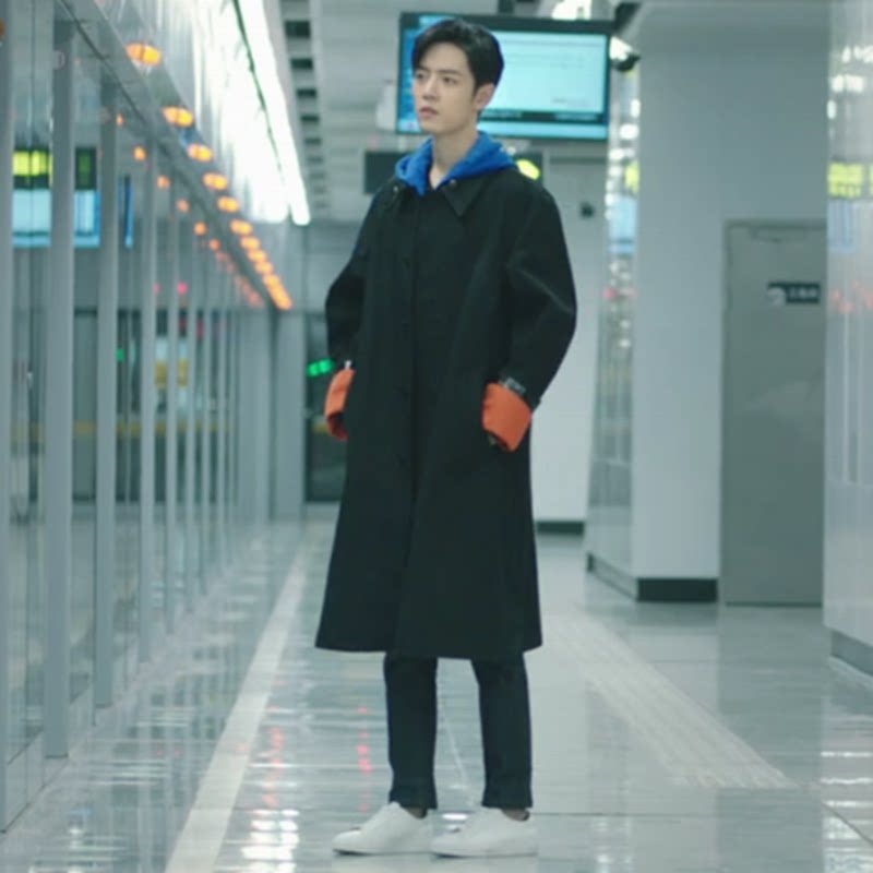 余生请多指教肖战顾魏同款风衣男秋中长款黑色橙色宽松韩版外套