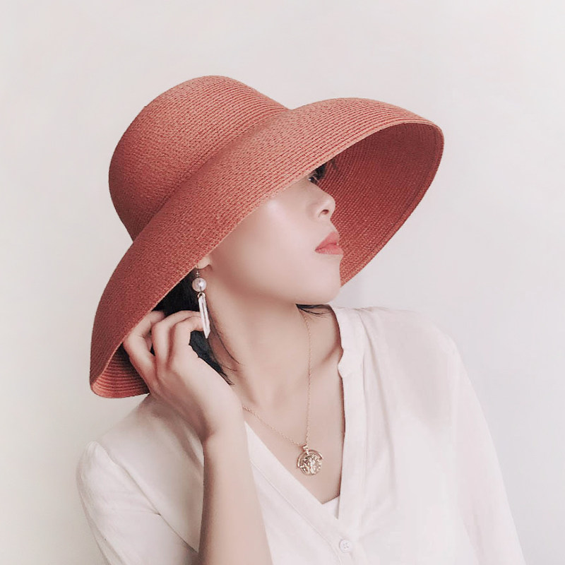 赫本帽法式帽子女复古大锅盖 优雅 英伦女帽 大檐遮阳帽春夏草编