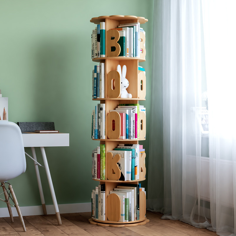旋转360度简约创意学生实木书架全实木无贴皮经久耐用质保十年