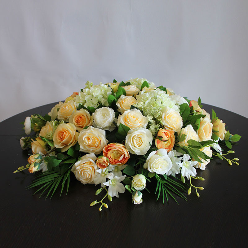 高档酒店饭店餐厅包厢大型圆桌中间转盘摆花仿真花餐桌花装饰摆件