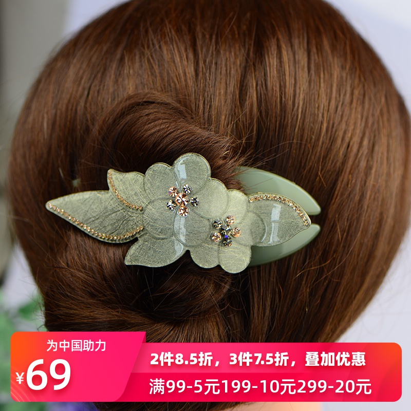 中年妈妈头饰特大号盘发双花鸭嘴夹子 抓发夹成人女士三齿发卡子