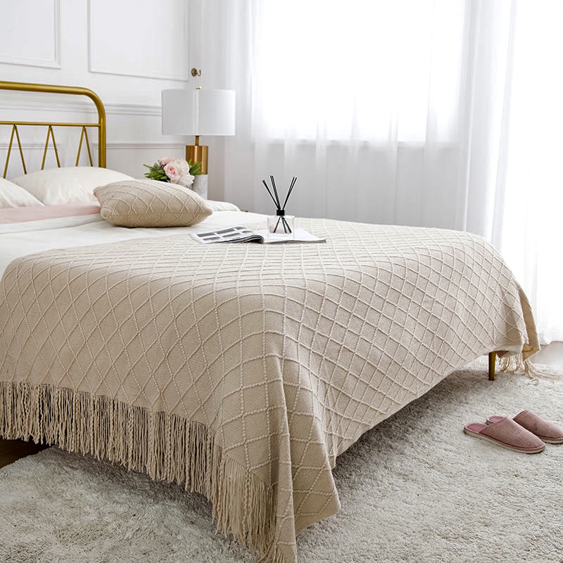 ALEX北欧沙发毯纯色针织毯菱形酒店床尾巾床尾毯样板房搭毯盖毯