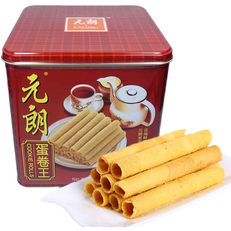 元朗蛋卷王908g罐装广东特产休闲零食送礼手工蛋卷老人饼干礼盒装