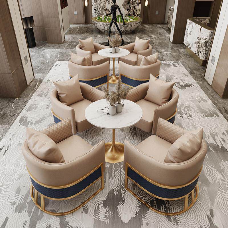 轻奢售楼处洽谈沙发酒店大堂会客接待桌椅组合皮质高档单人款