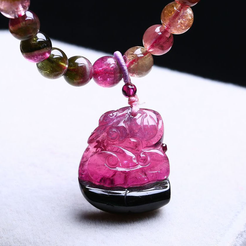 通透天然西瓜碧玺吊坠6.64克 颜色艳丽 油润