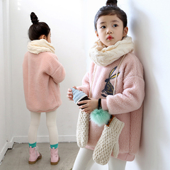 韩国童装女童卫衣加绒冬装2016新款中大儿童羊羔绒套头上衣保暖