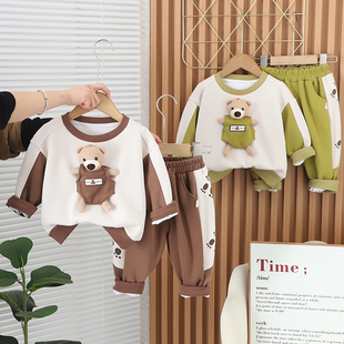 婴儿衣服2024年新款小孩纯棉卫衣分体套装八9个月一2岁男宝宝春装