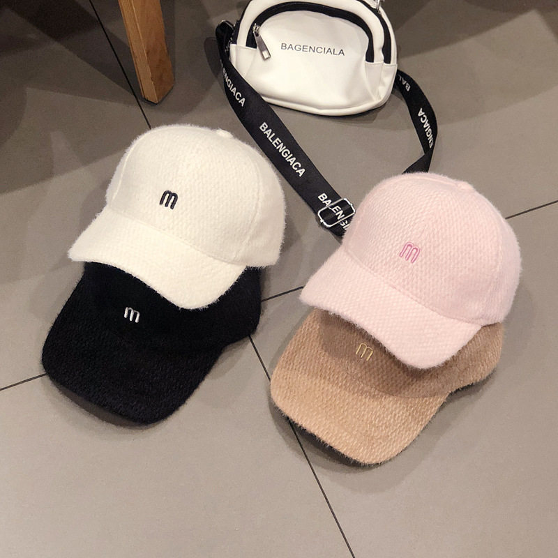 (今日10折)秋冬小m字母毛绒棒球帽男韩版休闲百搭鸭