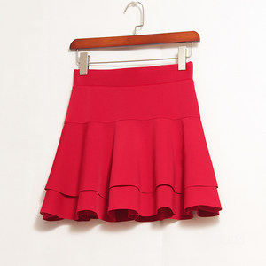 夏季新款半身裙高腰蛋糕短裙荷叶边a字蓬蓬伞裙跳广场舞蹈红裙子