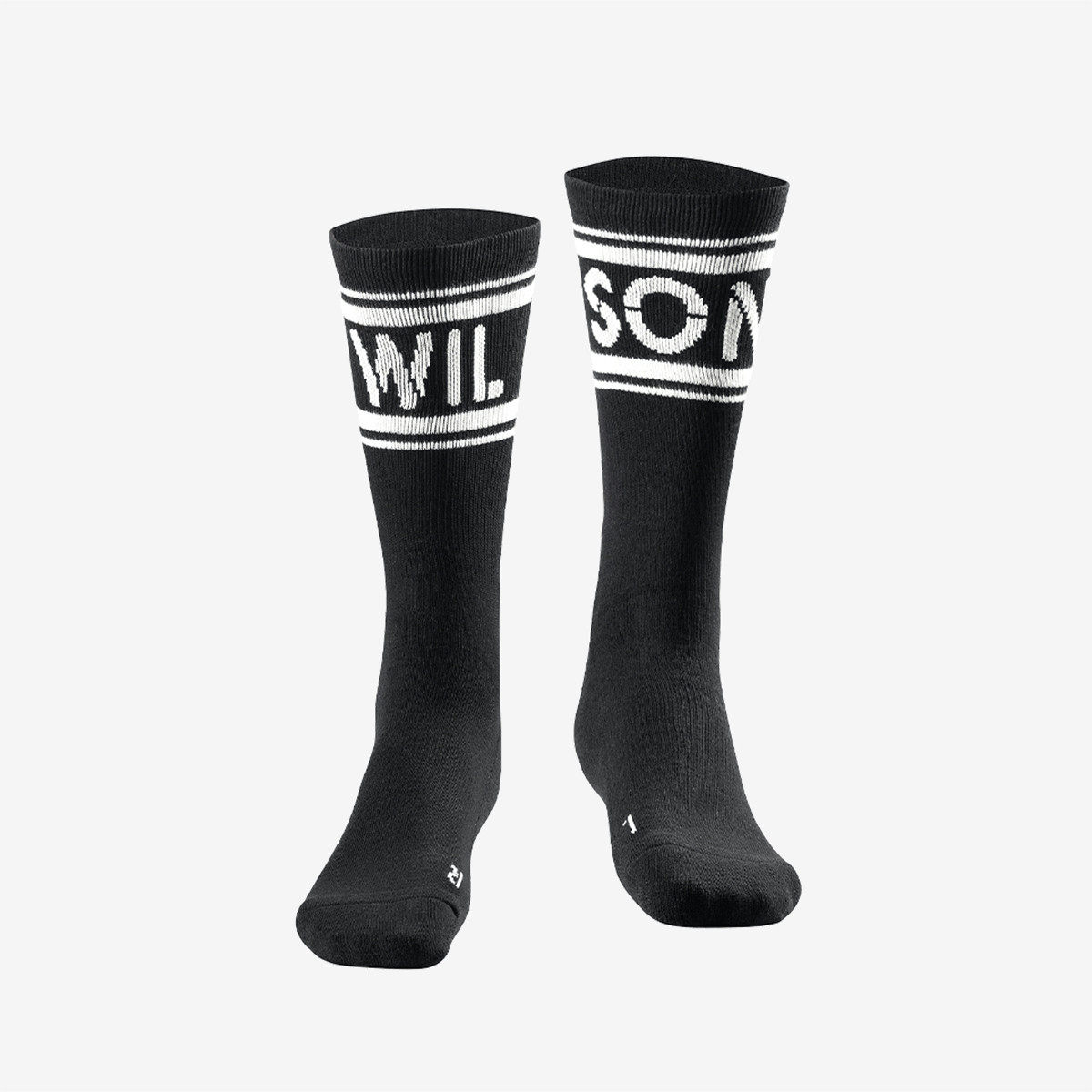 wilson威尔胜春新款男子经典字母条纹透气吸湿运动中筒网球运动袜