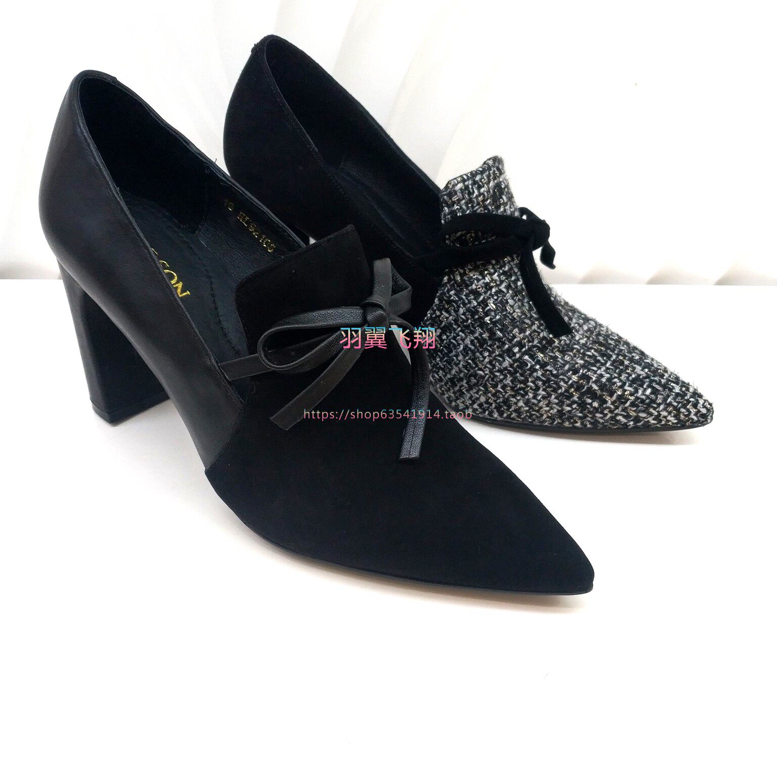 哈森女鞋2020春秋新款高跟尖头深口灰格子布时尚女单鞋hl92105