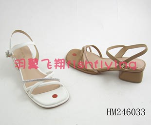 HM246033哈森专柜正品2024夏新款优雅交叉绑带一字带粗跟凉鞋女鞋