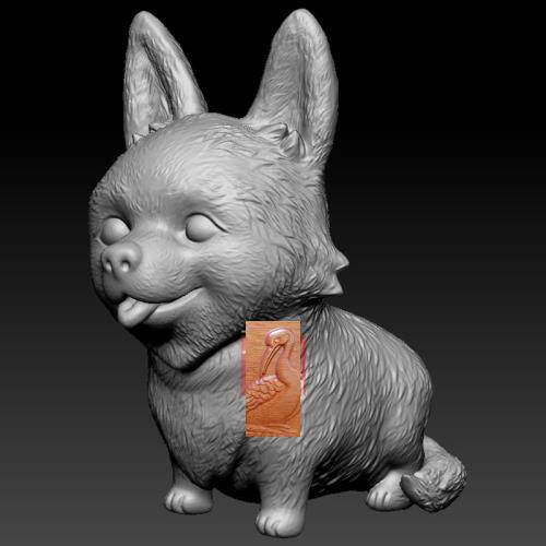 三维立体圆雕stl文件动物柯基小狗雕刻机图纸3d背景墙软包