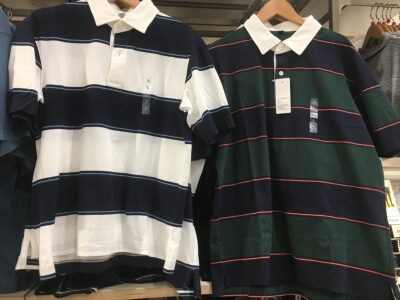 优衣库国内代购男装工装风休闲polo衫男女生情侣条纹宽松短袖t恤