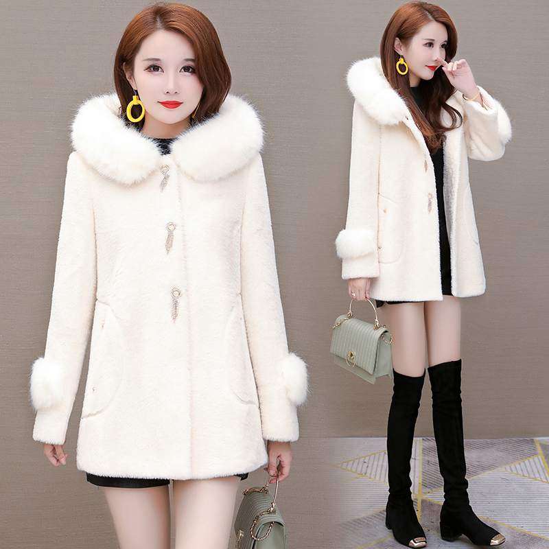 毛领新款貂绒大衣女中长款小个子连帽显瘦洋气大码水貂绒外套冬厚