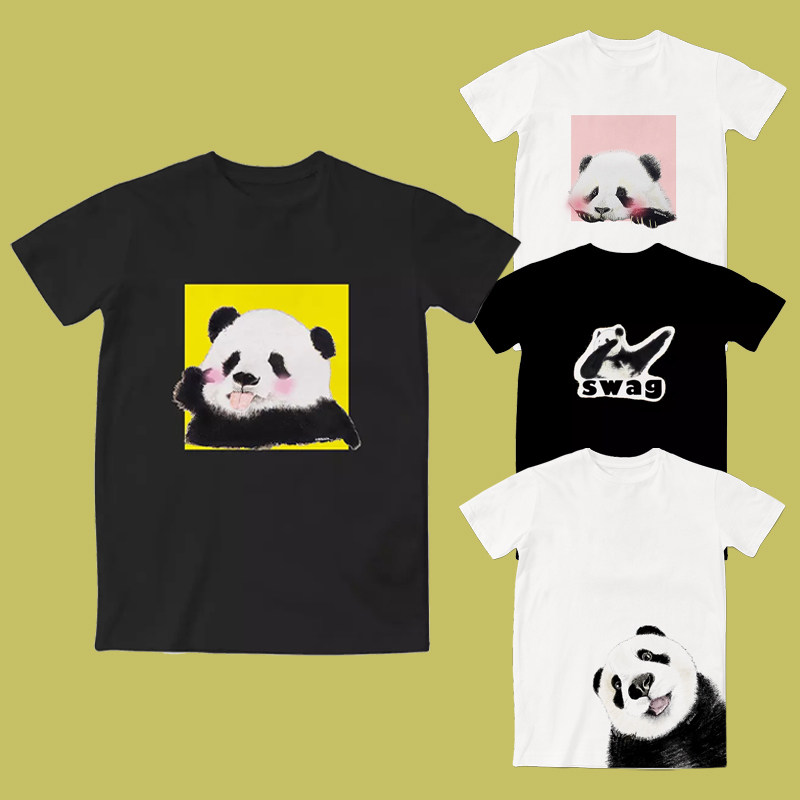 熊猫合集男女款一杠a1可爱萌panda插画周边文化衫情侣短袖t恤