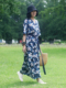 姜欢设计夏款日本进口纯棉印花两穿V领和式系带文艺连衣裙 锦葵