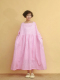 姜欢设计 三季可穿亚麻粉色格子方领文艺女神范儿的宽松长裙