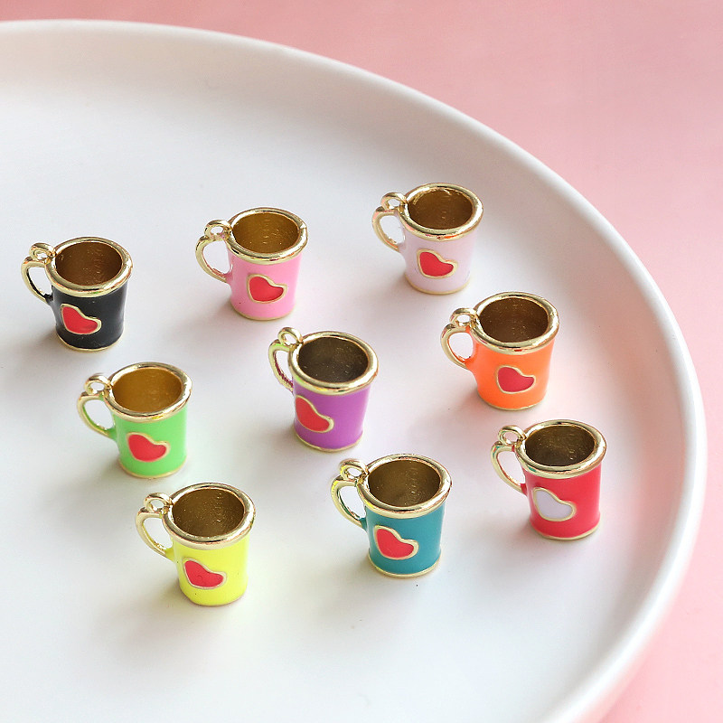 卡通爱心小水杯仿真迷你趣味滴油杯子diy手工饰品耳环钥匙扣挂件