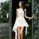 品牌授权越南小众CICI2023夏季新款纯色无袖收腰不规则连衣裙仙女