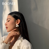 BOONEE◆法式高级感温柔气质滴釉花朵耳环小众s925银针耳钉耳饰女