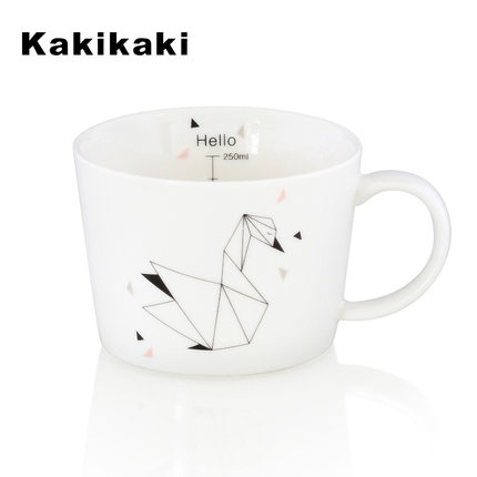 kakikaki简约几何汤杯 陶瓷杯带刻度泡奶杯子宝宝牛奶马克杯水杯