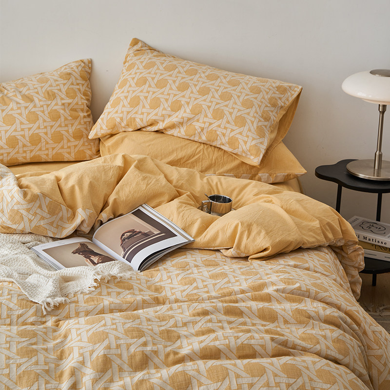 在耳边轻奢40s全棉精梳棉四件套简约北欧风纯棉色织提花床上用品