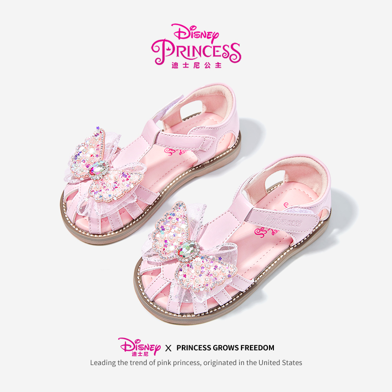 迪士尼小女孩鞋子2024夏季新款凉鞋韩版时尚洋气护脚包头公主鞋