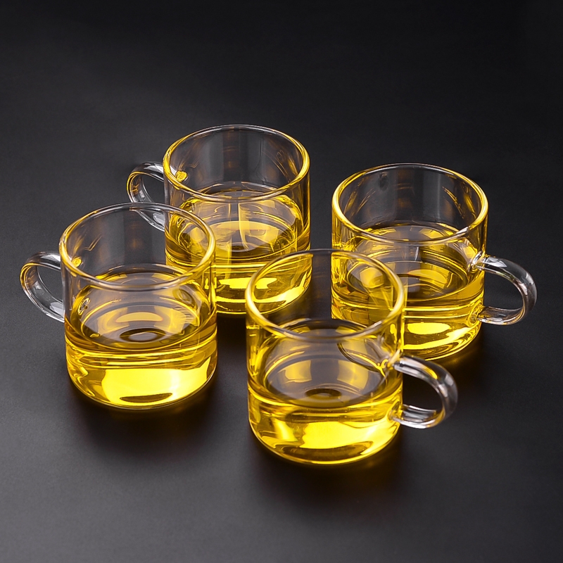 耐热玻璃小茶杯家用功夫茶具透明茶水杯架套装主人杯带把品茗杯子