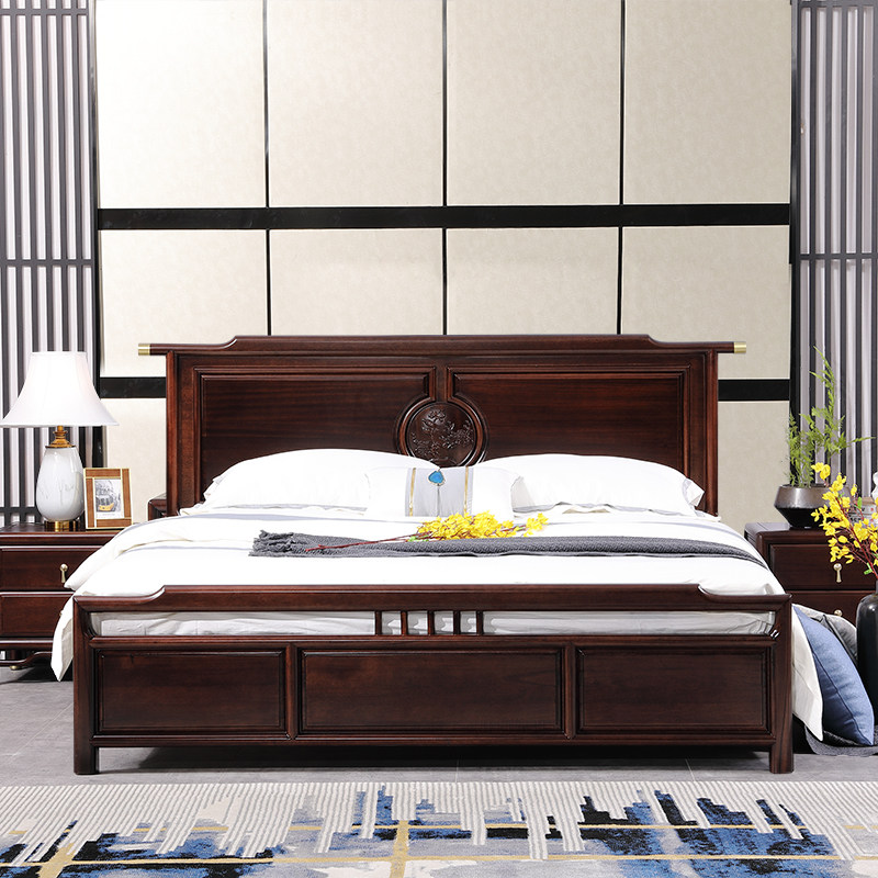 叶师傅新中式全实木床黑檀木双人床1.8米1m5主卧床现代轻奢定制