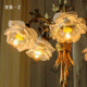 全美一丁全铜吊灯法式复古玻璃花朵卧室客厅书房美式欧式古典吊灯