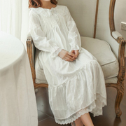 Autumn and winter palace lanterns long-sleeved cotton woven nightdress women's home long skirt princess loose forest pajamas