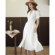 赫本风小白裙女夏季2024新款收腰显瘦气质衬衫茶歇法式白色连衣裙