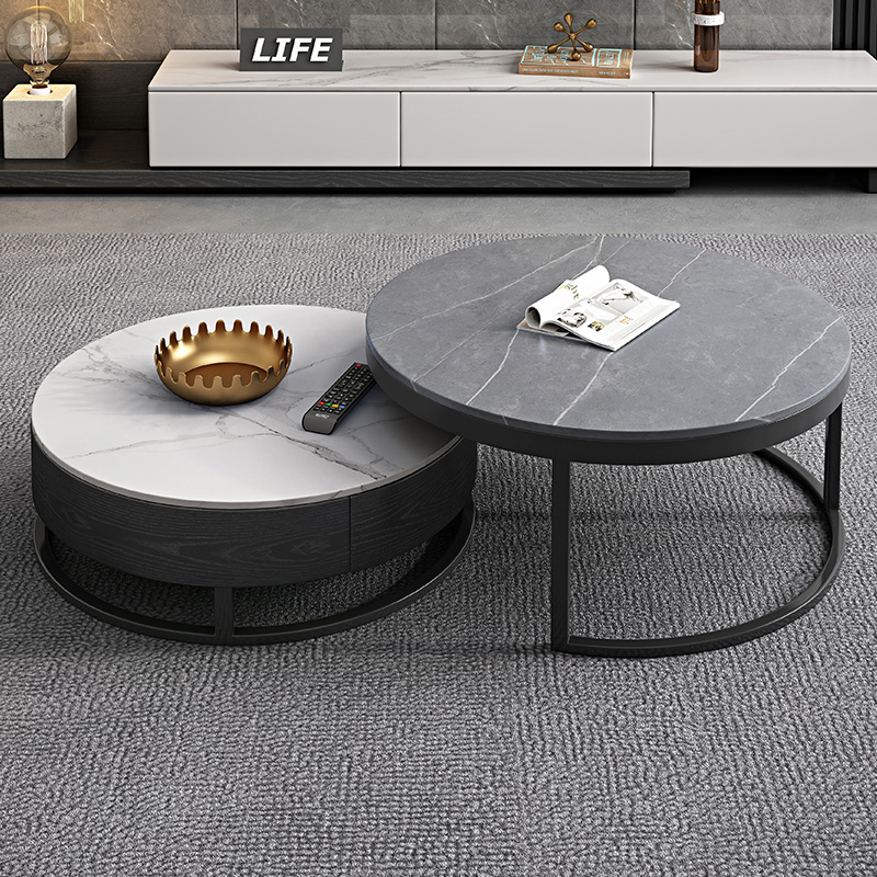 意式极简大小圆茶几岩板小户型客厅家用圆形北欧简约现代轻奢风格