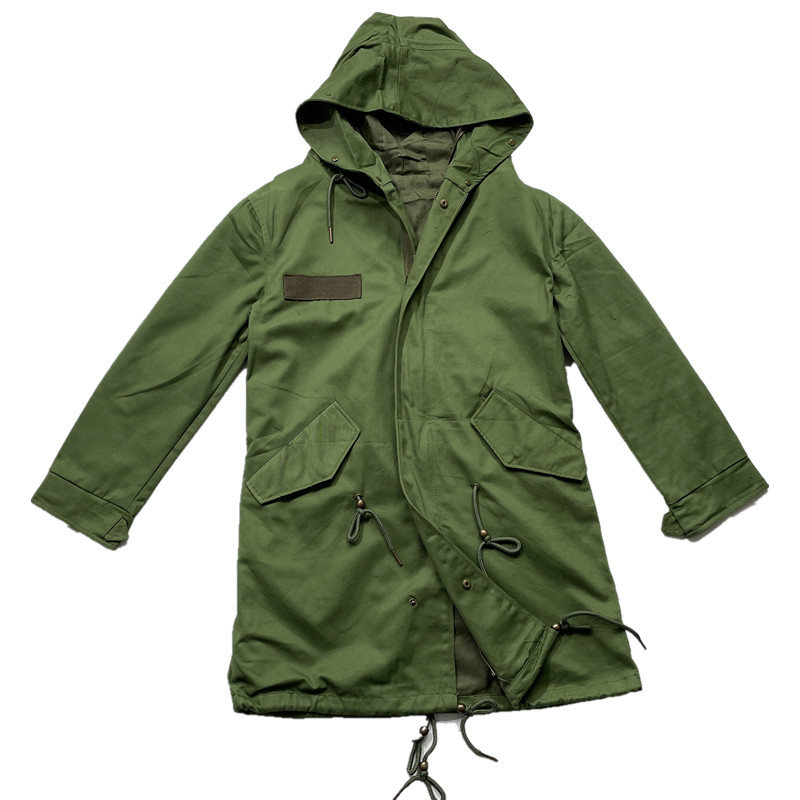 m51复古军装 纯棉水洗连帽燕尾开叉风衣大衣中长款纯色外套夹克男