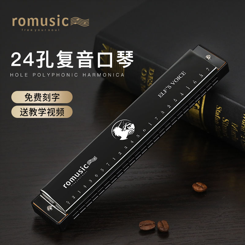 romusic正品口琴初学者自学儿童24孔复音乐器入门学生成人专业级